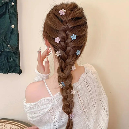 Alloy Floral Hair Clip Set - Elegant Small Grab Clips with Crystal Accents for Women